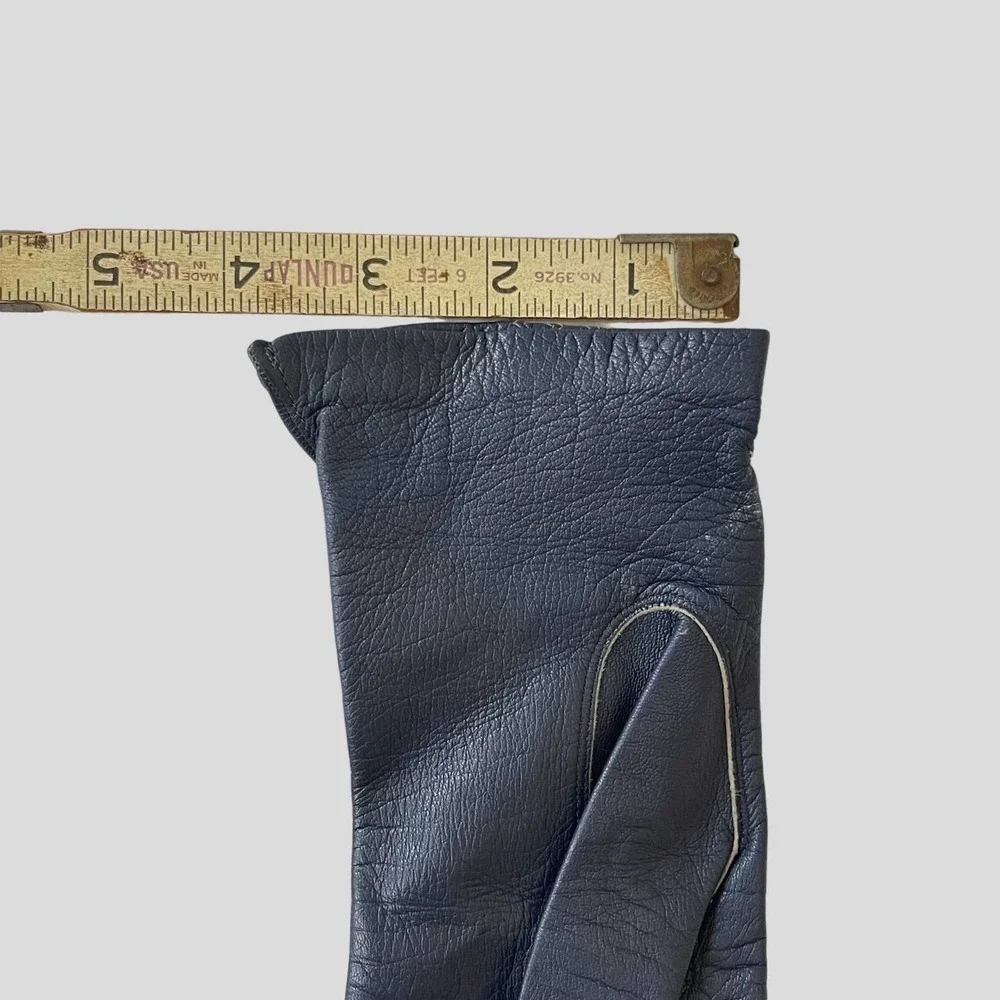 Sexy Dark Blue Leather Vintage Driving Gloves 1950's Size 6.5
